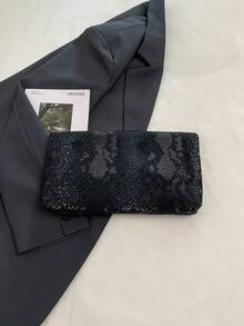 Túi xách thời trang màu trơn, chất liệu PU, dung tích lớn, nắp gập khóa nam châm, túi vuông nhỏ, họa tiết da cá sấu, túi đa năng dự tiệc, dạ hội, thích hợp cho phụ nữ đi du lịch và mua sắm. - màu đen - Xem 8