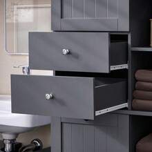 SoBuy Bathroom Tall Cabinet Cupboard Bathroom Storage Cabinet With Laundry Basket Dark Grey W60 X D37 X H170cm BZR104- Home Bathroom Decor Bathroom Organizer Summer Bathroom Accessories - Grey - View 6