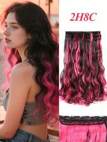 Peluca sintética ondulada de 18 pulgadas, extensiones de cabello con 5 piezas de clip, hechas de fibra sintética, resistente al calor, disponible en negro/rojo, adecuado para uso diario y vacaciones - Multicolor - Ver 9