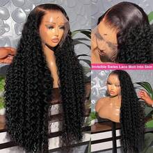 32Inch 13x4 Jerry Curly Lace Front Wigs Human Blended Hair Wig HD Lace Front Human Blend Hair Pre-Plucked 200% Density Glueless Wigs Brazilian Virgin Hair For Women Natural Color Match All Skin Tones - Natural & Black - View 9