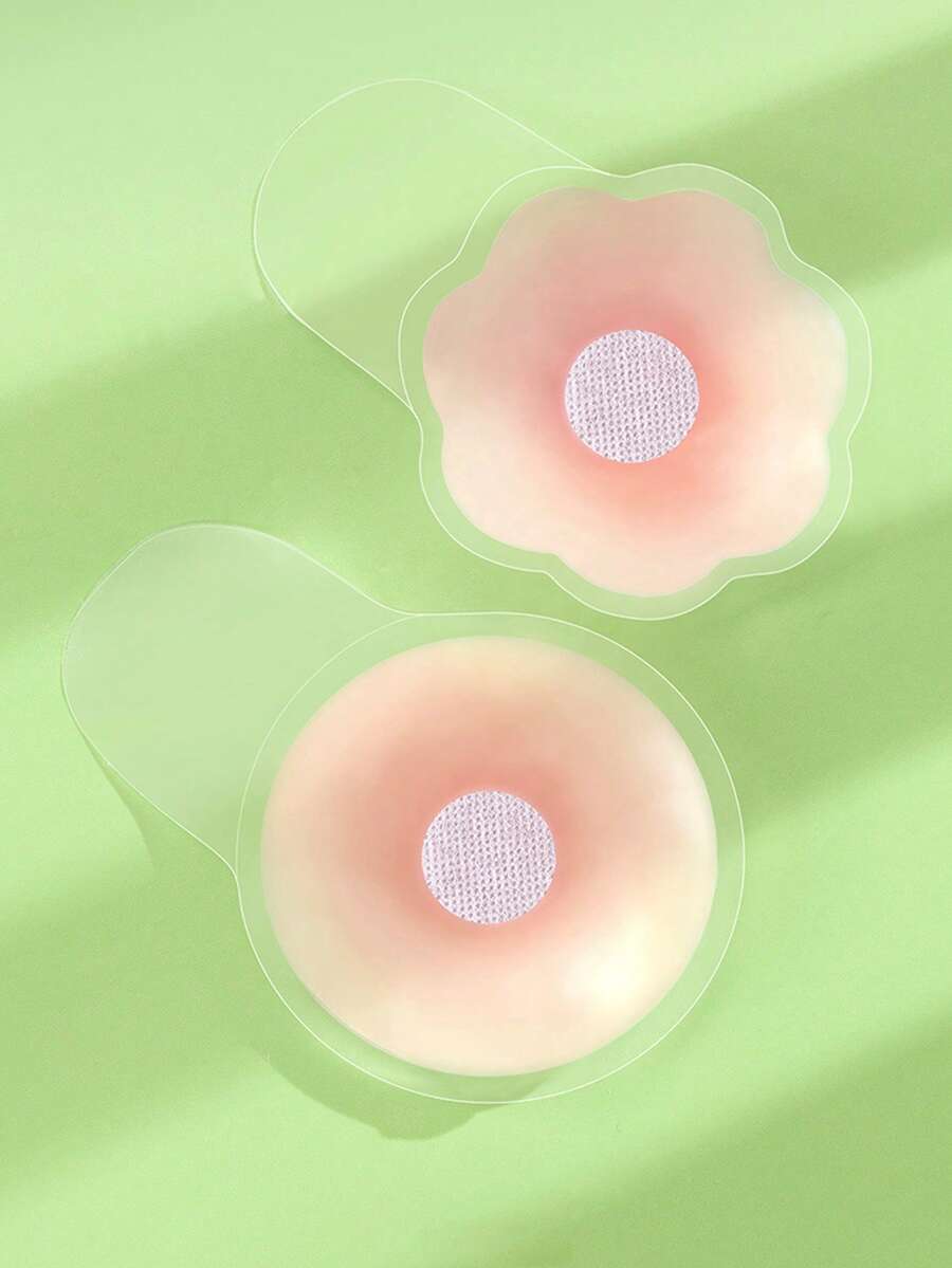 1對女款矽膠胸部花瓣貼，隱形免鋼圈胸罩，提胸效果，無肩帶露背乳貼，無縫黏貼式花瓣胸墊