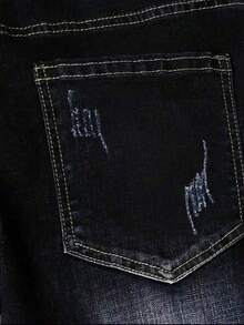 男士弹力紧身黑色牛仔裤，休闲时尚常规版型 - 黑色 - 查看 3