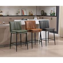 Chairus Breakfast Bar Stools Set Of 2 PU Leather Upholstered Counter Stools Armless Kitchen High Chairs - Green - View 8