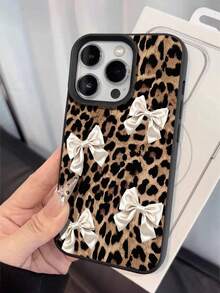 1 pieza Funda de teléfono suave, a prueba de caídas y antideslizante con estampado vintage de leopardo, patrón de corazón de cereza y textura de litchi, compatible con Apple y otros teléfonos, resistente al agua, a los golpes y a los arañazos - Multicolor - Ver 4