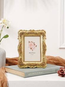 1 件欧式长方形金玫瑰浮雕装饰相框，3D 玫瑰图案照片展示框，适合家庭照片展示和摄影装饰 - 金色 - 查看 4
