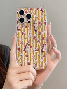 1pc Artistic Striped Wine Letter Pattern Transparent TPU Full Body Anti-Fall Anti-Fingerprint Phone Case, Suitable For Apple XS/XS Max/XR/11/12/13/14/14 Plus/15/15 Plus/16/16 Plus/7/8 Plus And Other Models - Multicolor - View 1