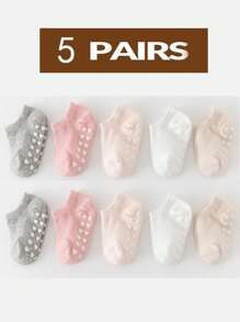 5双婴儿袜子，防滑硅胶心形设计，适合0-5岁婴儿日常穿着