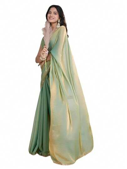 Estationeryhouse Designer Shiny Two Tone Soft Tissue Silk Saree With Antique Embroidered Border, Blouse Piece Included