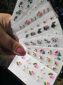 100 Adesivos de Unha 3D COM PEDRINHAS Kit Película Revenda 10 CARTELAS COM 10 CADA - Multicolorido - Visão 1