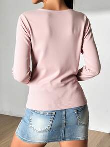 Cardigán de mangas largas con botones al frente para mujer suéter jersey - Rosa - Ver 2