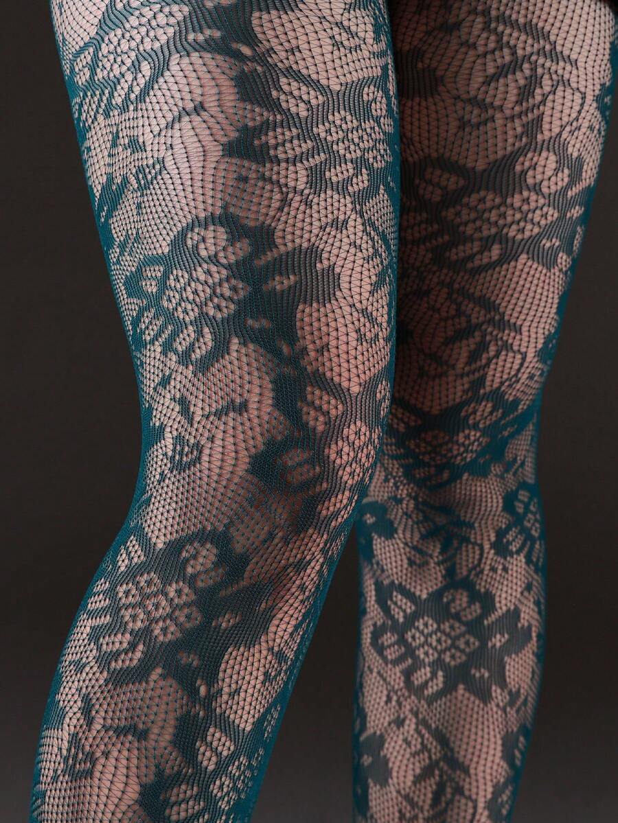 1 chiếc tất lưới Jacquard cỡ lớn, quần legging khoét lỗ họa tiết hoa, gợi cảm và thời trang, thích hợp cho tiệc tùng, gia đình, văn phòng, Halloween, phong cách Gothic Y2K, quần tất trở lại trường - xanh quân đội - Xem 1