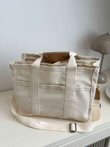 1 件大容量多口袋单肩包带隔层手提包耐用手柄米色多隔层手提包，多隔层妈咪包大容量外出帆布包手提包斜挎包手提包多隔层包 - 米色 - 查看 10