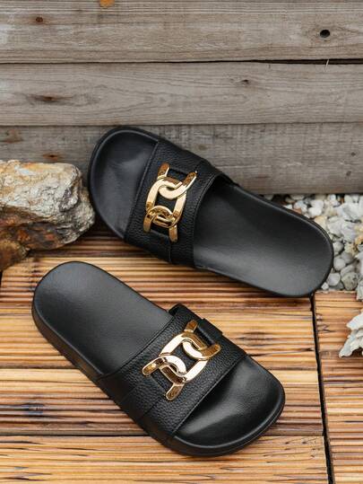 女士夏季平底凉鞋，时尚舒适透气黑色拖鞋，休闲百搭沙滩拖鞋