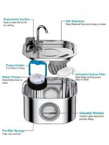 1pc 108.2oz Stainless Steel Automatic Cat Water Fountain With Water Level Window, Super Quiet Pet Water Dispenser