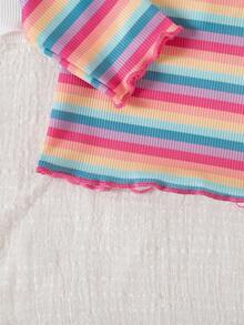 3pcs Young Girls Casual Ribbed Long Sleeve Floral Top + Colorful Ribbed Long Sleeve Set - Nhiều màu - Xem 3
