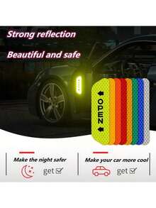 4pcs Reflective Car Door Warning Stickers, Anti-Collision Decals With Open Sign, Night Reflective High Temperature Decorative Stickers