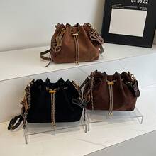 Vintage Umhängetasche für Frauen - Verstellbarer Schultergurt, Kordelzugverschluss, Kaffeebraun/Schwarz - Alltagstasche und Schultertasche, formelle Anlässe und Abendaccessoires - Langlebiges Design, Quastenverzierung, Metallverzierungen,Damentaschen, modische Damenhandtaschen, beliebte Damentaschen im Jahr 2026, Damenhandtaschen, modische Handtaschen, Weihnachtsgeschenke - Braun - Übersicht 9