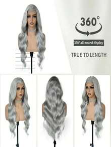 13x4 Grey Lace Front Wigs Human Hair Glueless Wig Pre Plucked With Baby Hair 180 Density Body Wave Lace Front Wigs Human Hair Can Be Permed & Dyed HD Transparent Water Wave Human Hair Wig For Women 34 Inch True To Length - 灰色 - 查看 6