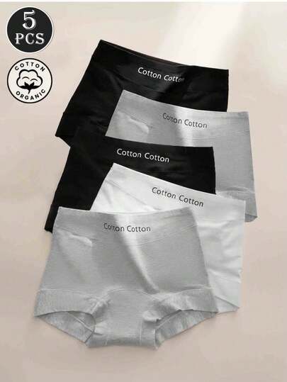 Paquete de 5 bragas de mujer de cintura alta de unicolor, con estampado de letras, cómodas, sin costuras, con control de abdomen y levantamiento de glúteos, en colores surtidos