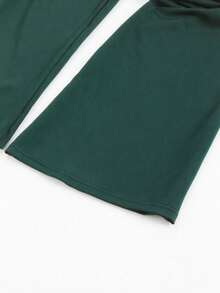 Casual Pants, Leggings, High Waist Sports Pants, Summer Wide Leg Yoga Running Training Flared Pants, Elastic Waistband, Stretchy Work Pants, Skinny Pants - Dark Green - View 7