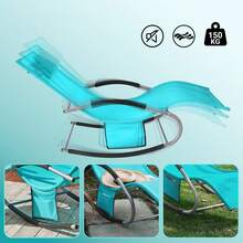 SoBuy Set Of 2 Sun Lounger Garden Chair Recliner With Cushioned Pillow & Side Pocket Garden Rocking Chair With Steel Frame 150kg Capacity Outdoor Garden Furniture For Patio Poolside OGS28x2 - Blue - View 7