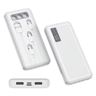 Power Bank 10000mAh Carga Rápida con Cable Integrado Diseño Portátil para Teléfonos Tabletas Logo Personalizado Batería Externa Cargador Móvil Empresarial Alta Capacidad