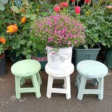 Vintage Style Wooden Flower Stool - Oval Stool With Worn Surface, White, Blue, Green, Perfect For Garden, Balcony Or Interior Decoration, Garden Stool | Vintage Decor | Durable Wooden Stools, Flower Stands