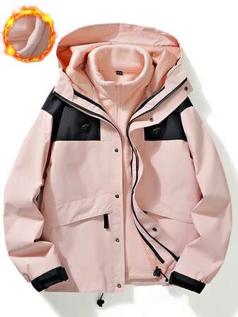 新款女士户外连帽夹克，休闲防风外套，适合日常出行和运动，抓绒面料，滑雪适用