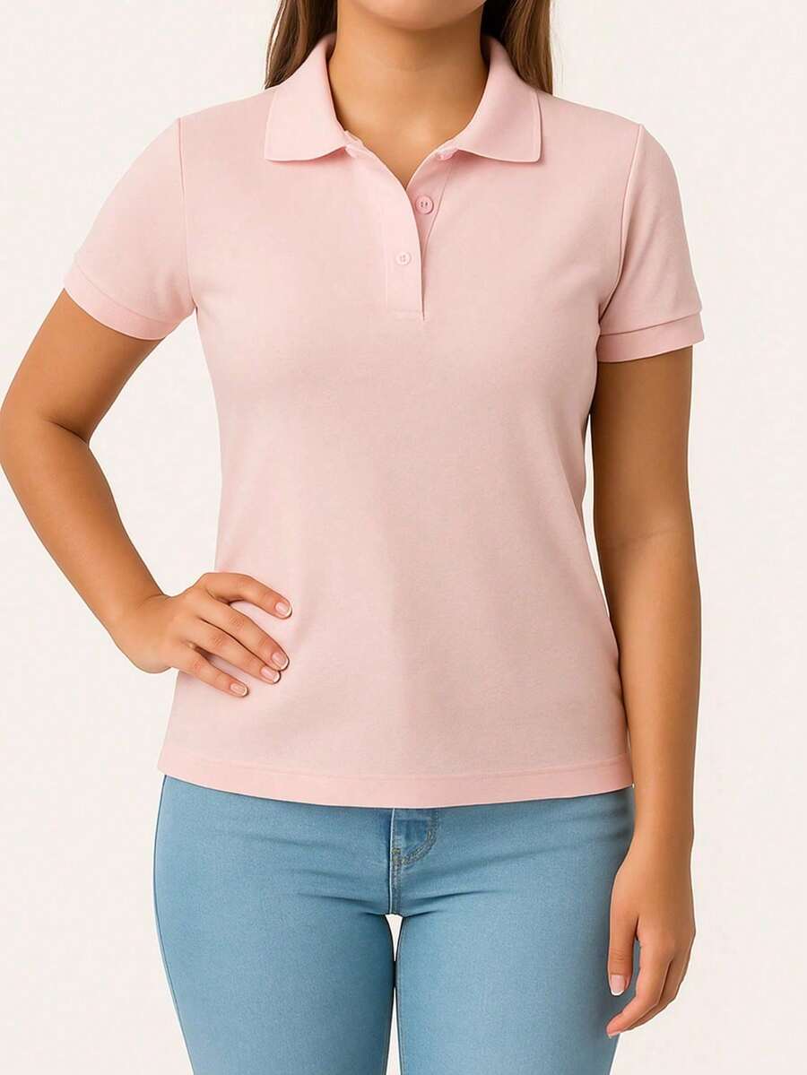 Baby Look Women's Polo Neck Piquet Premium - 淺粉色 - 查看 1