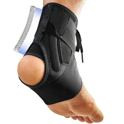 Ankle Brace With Maximum Metal Support For Men & Women, Compression Foot Support For Sprained Ankle, Plantar Fasciitis, Injury Recovery, Lace Up Ankle Stabilization For Sports & Daily Use, Adjustable Straps, Breathable Design For Running Volleyball Recovery, Fit For Left/Right Feet