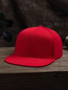 MAKEFGE 1 件男士户外休闲时尚黑色纯色个性化嘻哈帽，街头风格平檐帽适合街头和日常穿着 - 紅色 - 查看 1