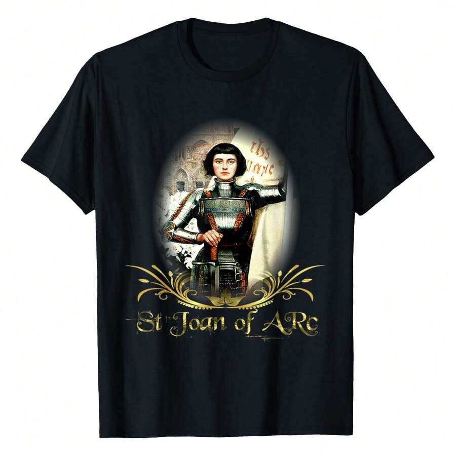 Catholic T-Shirt, Women's Printed T-Shirt Short-Sleeved, 100% Cotton, 220g, Round Neck Casual Women's Outdoor Short-Sleeved T-Shirt, Vintage Classic Street Women's Short-Sleeved T-Shirt, Daily Four Seasons Wear, Holiday Gifts - 黑色 - 查看 1