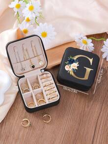 1pc Floral Rose Initial Jewelry Box, A-Z PU Leather White Portable Travel Jewelry Box, Black Jewelry Storage Box, Pink Mini Portable Zipper Jewelry Box, Necklace, Ring Pendant, Bracelet, Earring Storage Box, Jewelry Packaging Box, Suitable For Mother's Gift, Wedding Gift, Bridesmaid Gift, Anniversary Gift, Christmas Gift And Girlfriend's Boutique Gift. - Multicolor - View 61