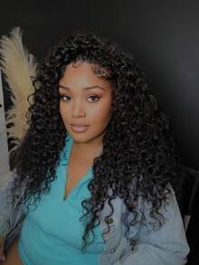 200% Deep Curly Half Wigs Human Hair Baginer Friendly Half Wig With Drawstring Seamless Clip Ins Flip Over Curly Wig Put On And Go Glueless Wig Natural Black Color - Natural Black - Xem 5