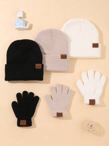 2/6-Piece Fashion Car Logo Hat Glove Set In Black, White, And Khaki For Daily Casual Wear In Autumn And Winter To Keep Warm - Knitted Hat + Gloves Combination - View 2