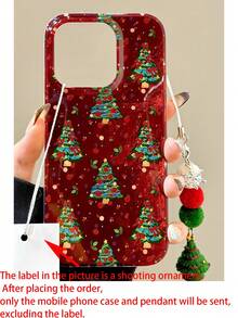 Cute Retro Christmas Tree Pendant Laser Phone Case Compatible With IPhone 17ProMax 16 ProMax 15 14 13 12 11 Pro Max Lovely Christmas Style Shockproof Cover - Red - View 7