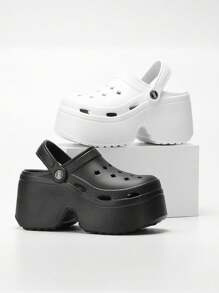 Damen Plateau Sandalen mit dicker Sohle, rutschfeste Slip-On Sandalen mit dicker Sohle und Lochdesign, Neue Sommer 2025 Outdoor Anti-Rutsch Anti-Geruch Strandschuhe, Erhöhte EVA Pantoletten