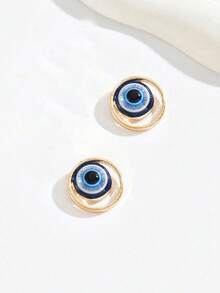 1 对简约独特的女士时尚耳环，复古土耳其蓝眼吊坠耳环，百搭日常佩戴珠宝 - 耳環藍色 - 查看 4