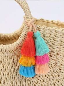 1个手工制作的彩虹蓬松绒球流苏钥匙扣吊坠 - 柔和淡色 - 查看 2