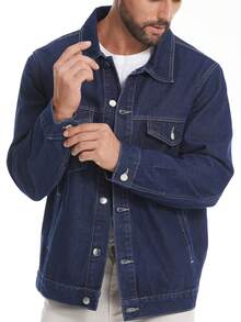 Men's Casual Denim Jacket With Single-Breasted Design, Suitable For Spring And Autumn Wear - Blue - View 4