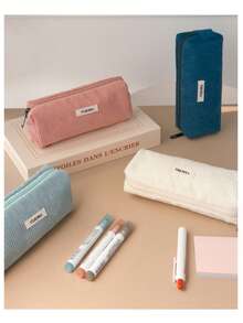 1 peça, estilo simples e versátil, material de veludo cotelê, toque macio, fecho de zíper seguro para uso, adequado para uso diário de estudantes e trabalhadores de escritório, usado para armazenamento de artigos de papelaria de estudo ou escritório, também pode ser usado como carteira de moedas, bolsa de caneta de veludo cotelê