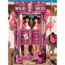 Trang trí tiệc chủ đề cao bồi cỡ lớn - Gian chụp ảnh cao bồi miền Tây màu hồng, phông nền chụp ảnh cắt hình vui nhộn, biểu ngữ cao bồi miền Tây, thích hợp cho trang trí tiệc sinh nhật ngoài trời. - Hồng - Xem 6