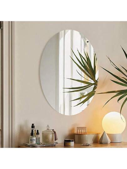1PC DIY Acrylic Spiegel Wand Sticker Round Oval Shatterproof Waterproof Makeup Adhesive Back, Easy Stick On No Drilling Bathroom, Bedroom, Office, Indoor Outdoor view 9