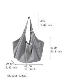 Bolso de hombro de gran capacidad con patrón de unicolor, bolso cruzado minimalista de estilo para mujer de vuelta al colegio, bolso de tela de nailon, bolso casual y práctico multiusos, adecuado para trabajo, estudio y viaje - Gris Claro - Ver 5