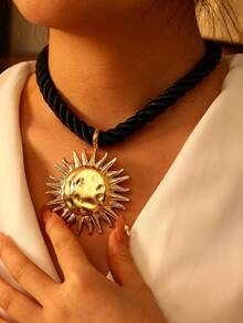 1pc Bohemian Style Creative Fashion Luxury Classic Minimalist Charming High-Quality Alloy Sun Pendant Braided Twisted Thick Necklace, Exquisite Jewelry Gift For Women, Couples, Sisters, Graduation/Prom, Suitable For Valentine's Day, Daily, Dating, Holiday, Wedding Season, Commuting, Halloween, Christmas, Birthday Party, Festival Wear, Red Jewelry, Affordable Item - A1 Sun Pendant - View 17
