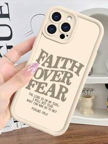 Uplifting Faith Over Fear Christian Phone Case - Soft TPU Protective Cover - Shockproof & Anti-Slip For IPhone 16 Pro Max/15 Pro/14 Pro Max (Inspirational Bible Verse Design, Minimalist Style) - 古董白 - 查看 4