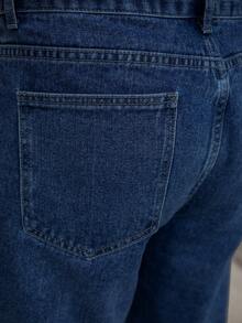 Jeans rectos casuales de unicolor para hombres - Azul lavado oscuro - Ver 5