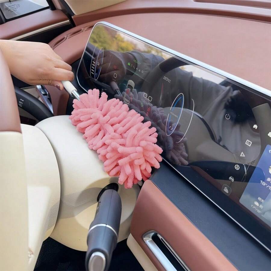 1 件迷你汽车除尘刷，可伸缩可弯曲超细纤维除尘工具，适用于家庭和汽车内饰清洁 - 聚酯纤维材质
