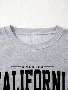 Amerikanischer Kalifornien Muster bedruckter Sweatshirt, Damen Plüsch Dicke Rundhals Sweatshirt, Sport Lässig Sweatshirt, Herbst und Winter Sweatshirt, Silhouette Schnitt. Geeignet für Partys, Sport, Outdoor Lässig und andere Anlässe, Herbst und Winter Damenbekleidung