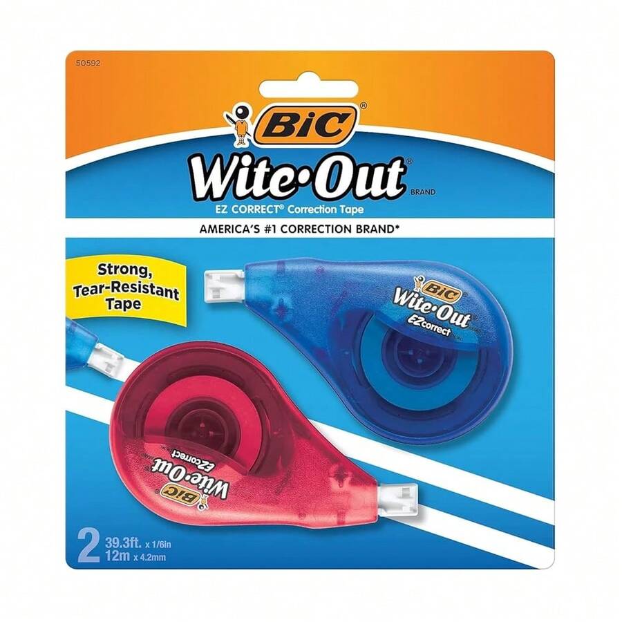 BIC Wite-Out Brand EZ Correct Correction Tape, 19.8 Feet, 4-Count Pack Of White Correction Tape, Fast, Clean And Easy To Use Tear-Resistant Tape Office Or School Supplies-653399 - 白色膠帶2條裝1包 - 查看 1